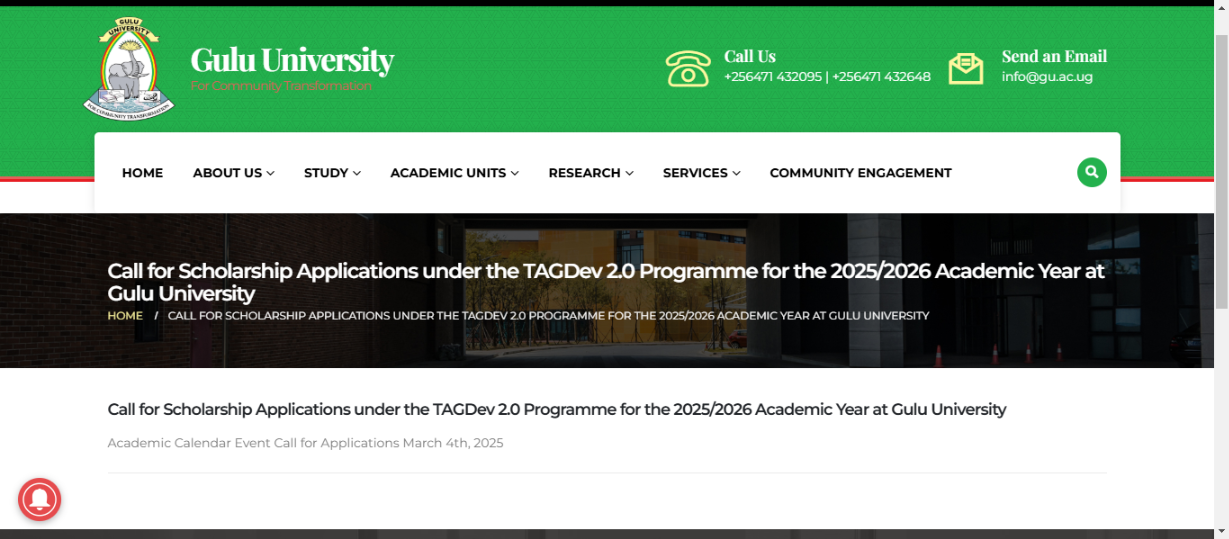 TAGDev 2.0 Gulu University Scholarships: Fully Funded Opportunity for 2025/2026